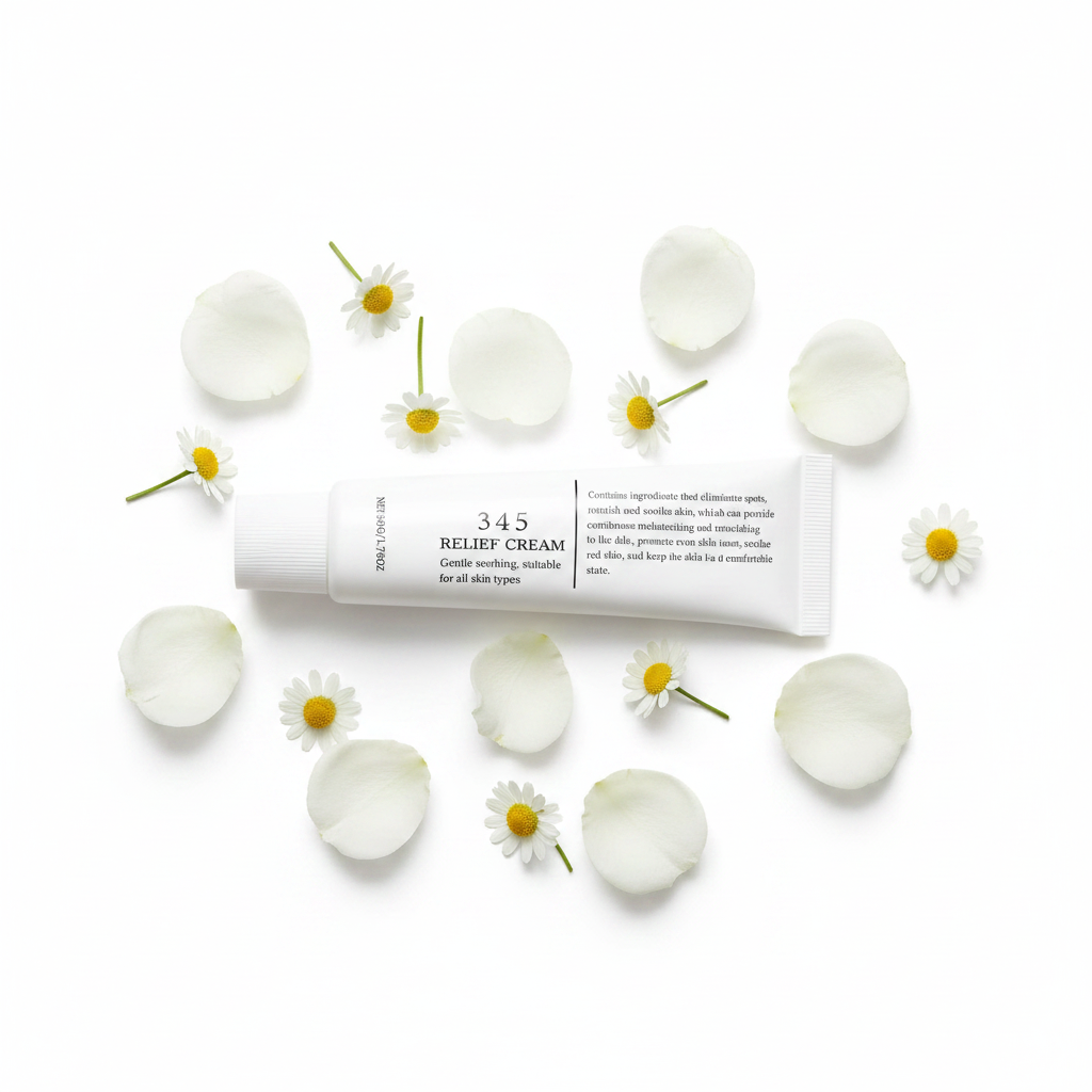 Relief Cream flat lay pétales